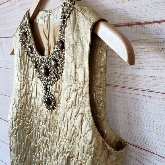 Rare! Michael Kors Runway Metallic Embellished Neckline Sleeveless Sheath Dress - Picture 3 of 13